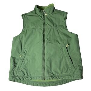 L.L BEAN Full Zip Green Vest 0BDR4 Men's Size M Regular Nylon Shell Fleece Lined